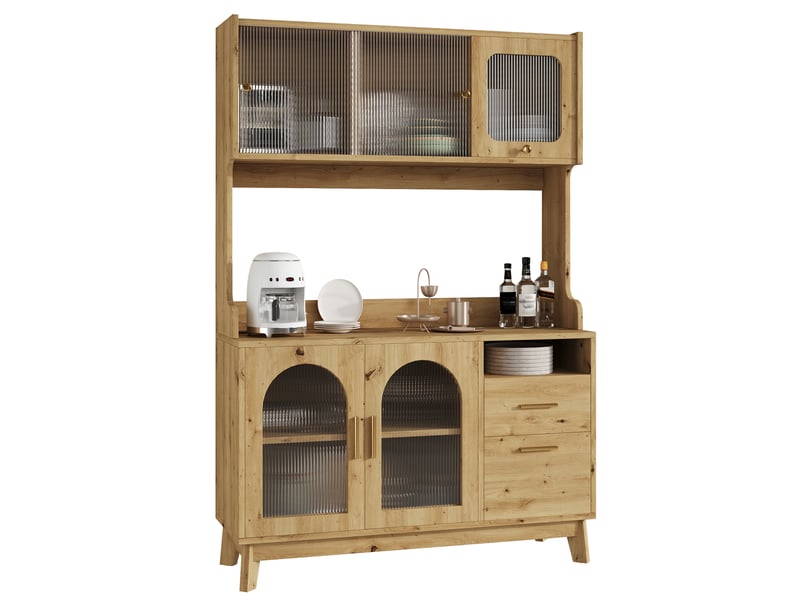  Buffet haut de salle à manger coloris bois avec prises et ports usb 120x40x178 cm N634D0054N - Conforama B