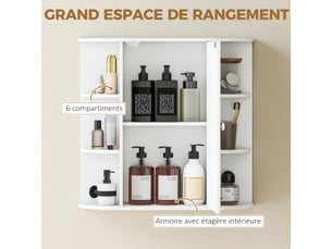 Armoire murale avec miroir salle de bain meuble miroir avec toilettes rangement 1 porte + étagères latérales