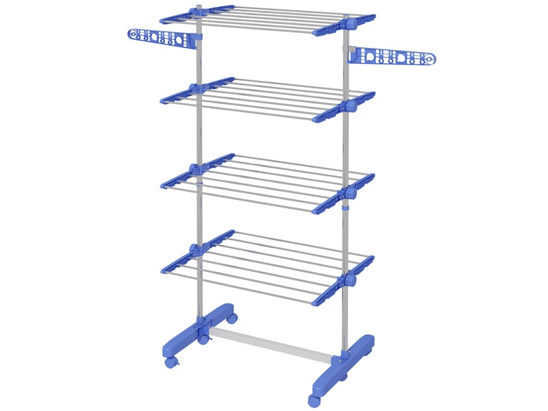 Séchoir vertical à 4 étagères réglables, acier et plastique, 142 x 55 x 172 cm, bleu et argent  - Conforama A