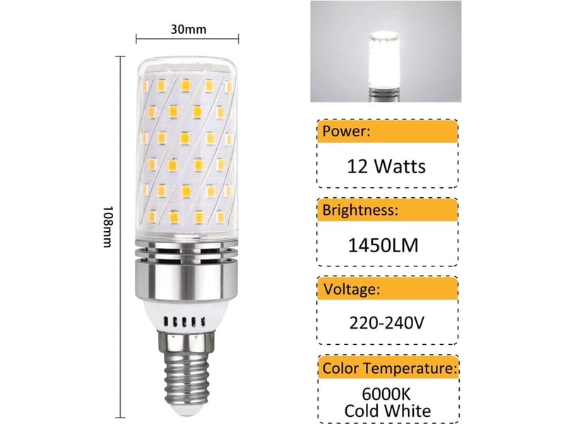  Ampoule e14 led 12w blanc froid 6000k 1450lm 220v lot de 4  - Conforama B