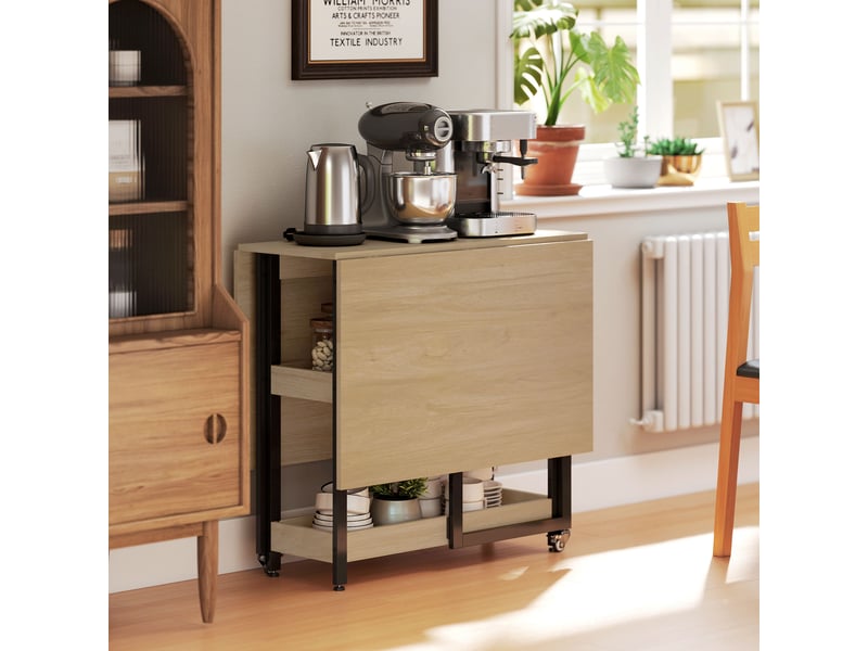  Table à manger pliante sur roulettes 4 personnes avec compartiments ouverts, pour petits espaces, chêne, salle à manger  - Conforama W