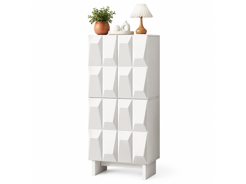  Meuble de rangement 60.5x34x135.5 cm, 4 portes à relief, panneaux de particules blanc  - Conforama A