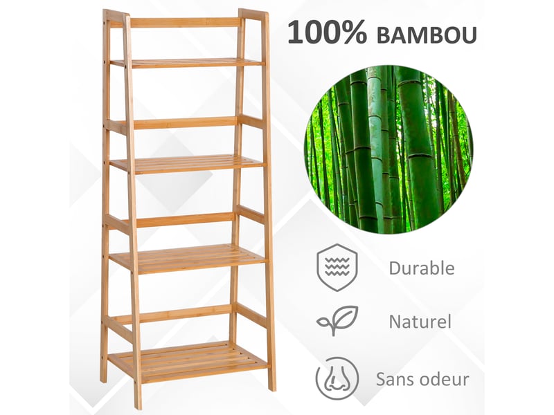  Etagère échelle en bambou 4 niveaux bibliothèque 48l x 31,5l x 120h cm style naturel  - Conforama A