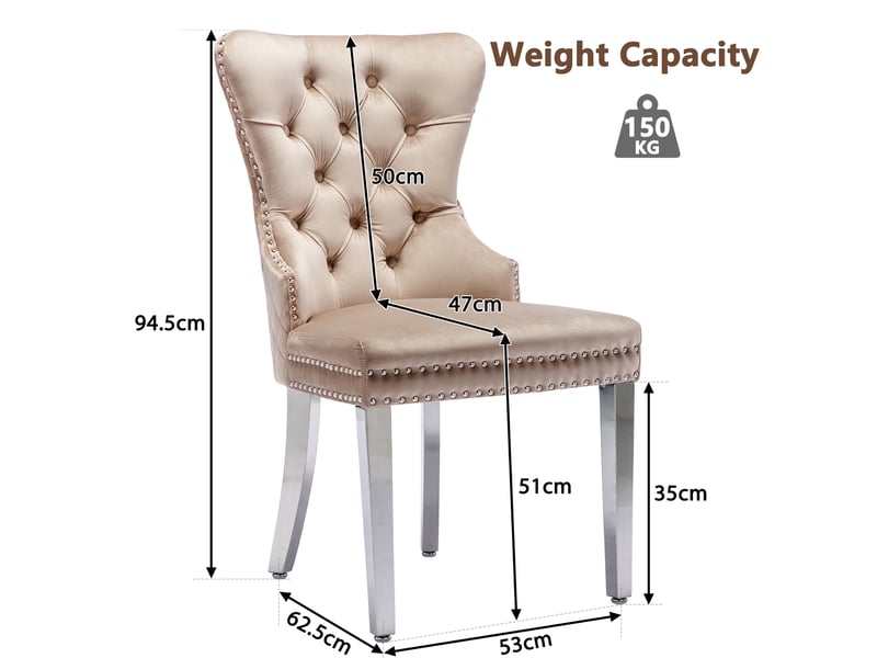  Chaise de salle à manger 53x62.5x94.5 cm lot de 4 en velours beige, dossier muni d'une poignée  - Conforama C