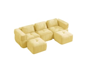 Canapé modulaire u 3 places 271x162x67 cm, mousse 32d, assise profonde, avec 2 poufs, polyester, jaune