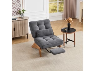 Fauteuil de salon 127x73x90cm – pas d'accoudoirs - avec repose-pieds rétractable, dossier inclinable et coussin lombaire – velours côtelé - gris