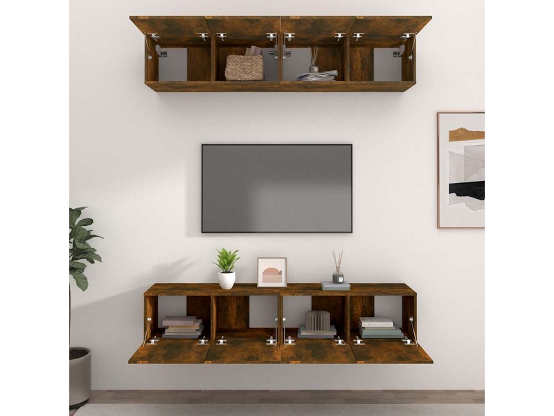 Meubles tv - banc tv - meuble de rangement 4 pcs chêne fumé 80x30x30 cm bois d'ingénierie  - Conforama C