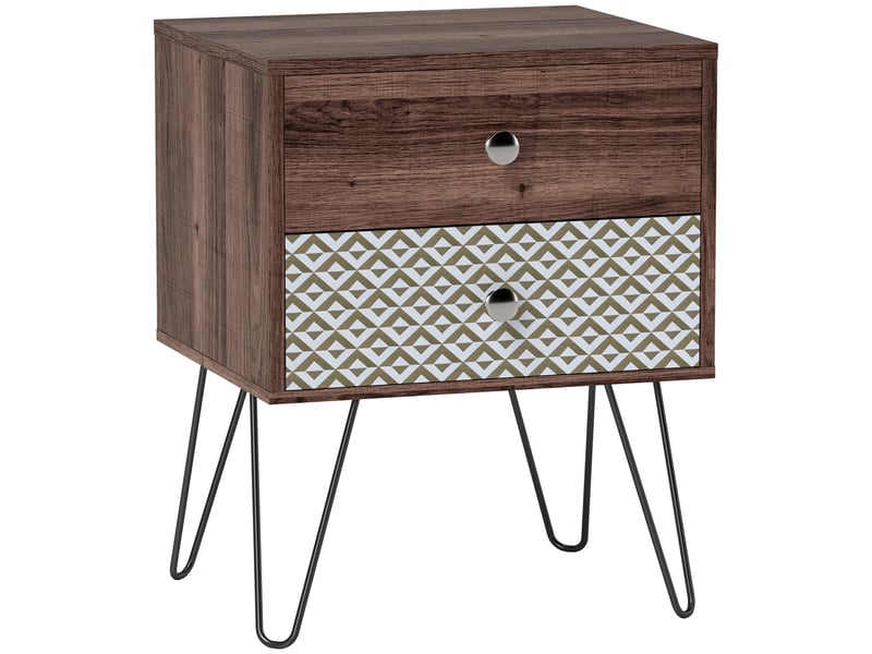  Table de chevet style bohème avec 2 tiroirs, pieds en acier, pour chambre ou salon, 45 x 39 x 55,5 cm, marron  - Conforama A