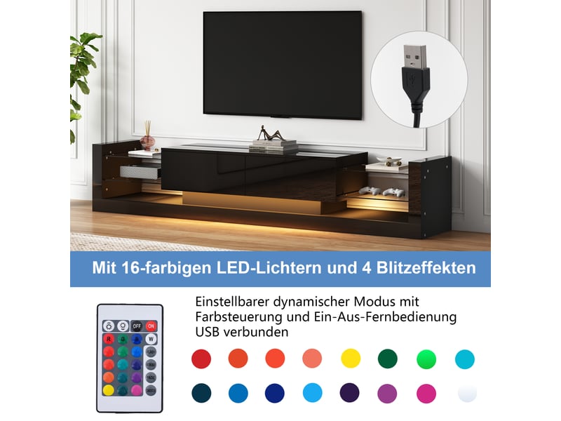  Meuble tv design 181 cm blanc laqué led façade verre grand écran  - Conforama E