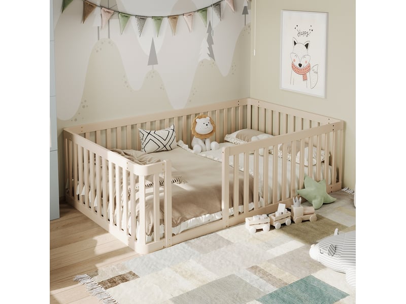 Lit enfant 90x200 avec barrières en bois de pin crème evryae - Conforama B