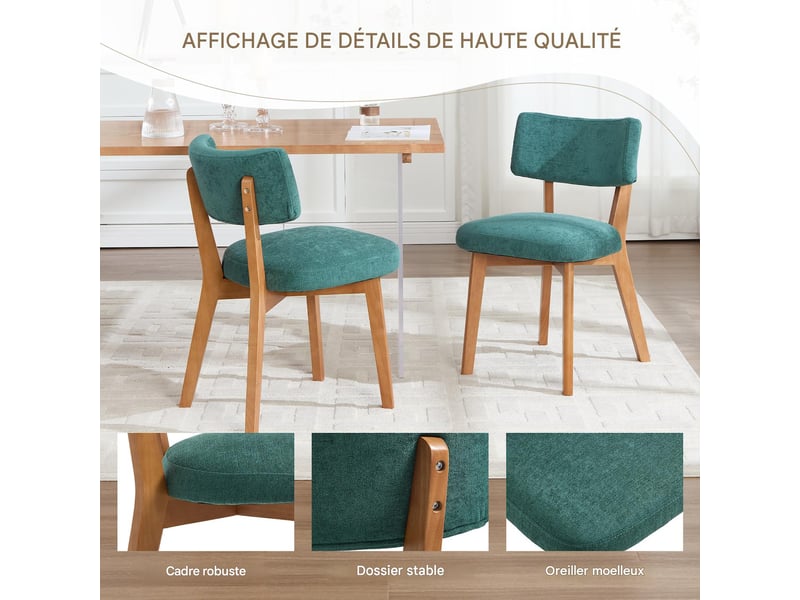  Lot de 2 chaises de salle à manger en tissu vert, pieds en bois massif W3056P470856 - Conforama E