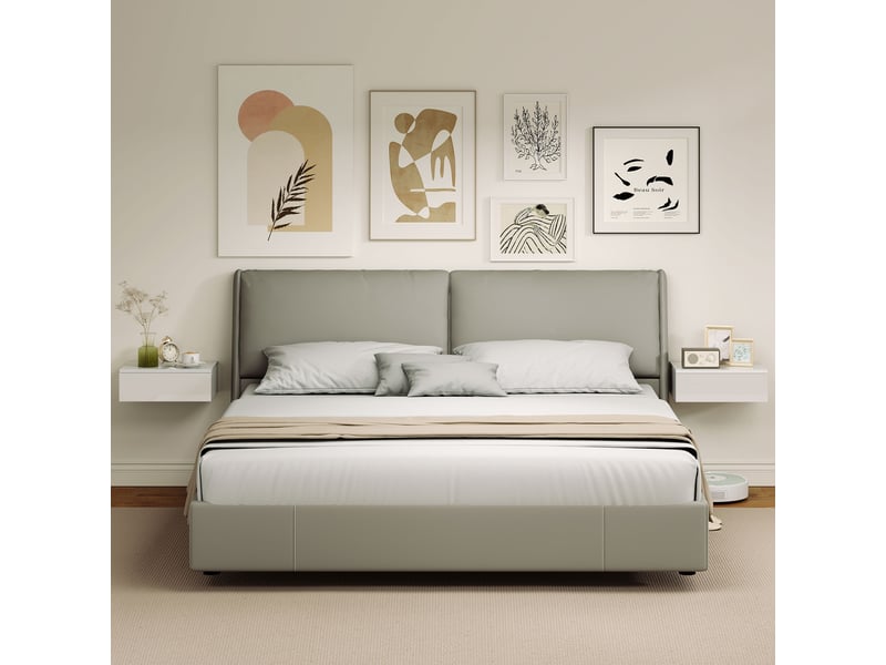  Ensemble de 2 tables de chevet murales avec tiroir, en aggloméré blanc, pour chambre à coucher  - Conforama D