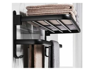 Porte serviettes salle de bains, étagère de rangement pliable montée , espace aluminium, porte serviette salle de bain mural (40cm，noir)