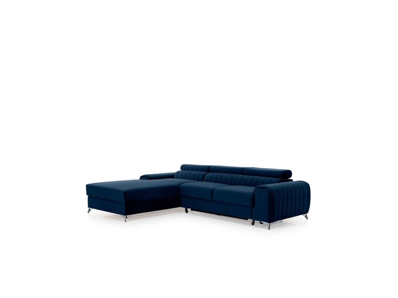  Canapé d'angle gauche bleu foncé convertible 3 places jayson avec méridienne longue  - Conforama D