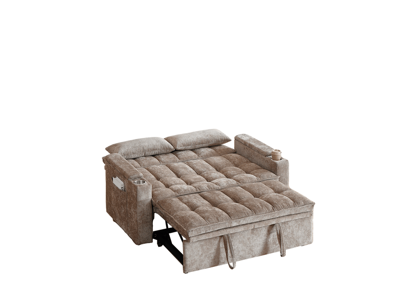  Canapé convertible 3-en-1 142x89x89 cm en chenille marron  - Conforama R