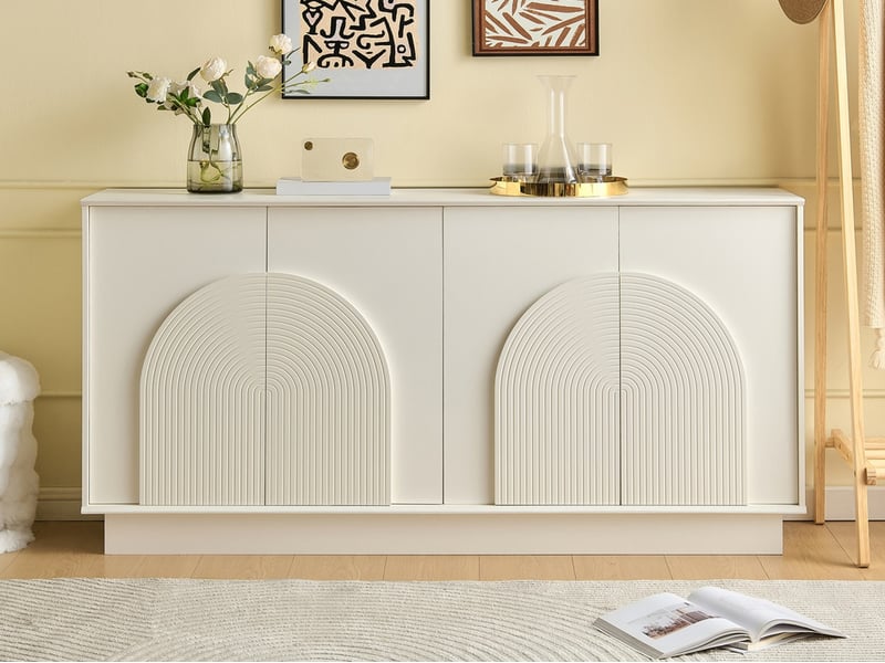  Buffet, 160 x 38 x 80 cm, meuble de rangement à 4 portes, structure en mdf avec finition mate, blanc  - Conforama B