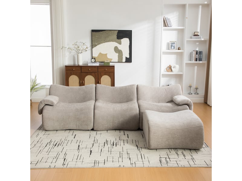  Canapé modulable en chenille 3 places gris sans montage base antidérapante confort moelleux  - Conforama D