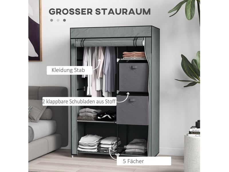  Armoire textile pliable gris foncé 102 x 42,5 x 162,5 cm, 6 étagères et tringle  - Conforama D