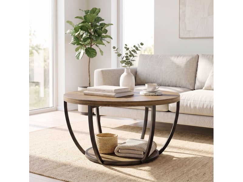  Table basse ronde 2 niveaux avec rangement 80 cm homvra  - Conforama E