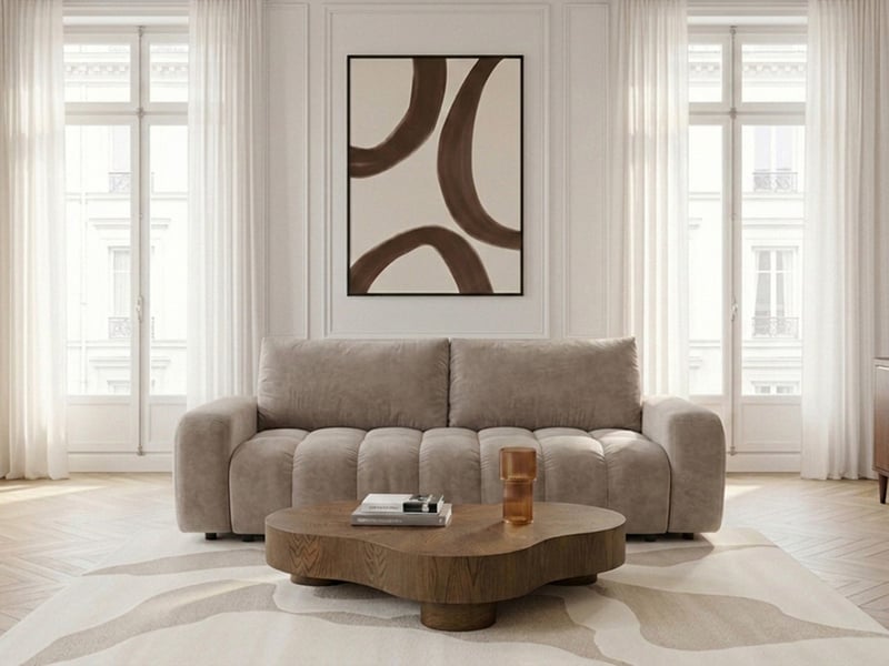 Bobochic canapé droit convertible 3 places jules tissu lisse taupe JULES - Conforama C