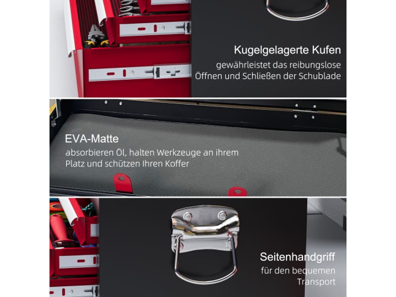  Caisse à outils en acier rouge et noir 60 × 26 × 34 cm, 6 tiroirs, serrure et poignée, rangement sécurisé  - Conforama C
