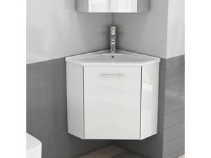 Meuble de salle de bain - 41.5x41.5x50cm - meuble d'angle lave-mains suspendu prémonté avec vasque céramique & porte - blanc