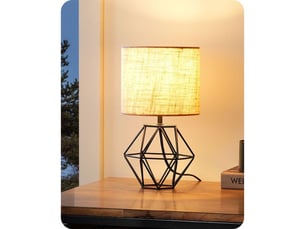 Lampe table led style industriel vintage t166 abat-jour lin beige cage metal noire ampoule e14 2700k