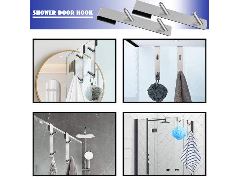 2 pièces crochet douche, porte serviette sans perçage, crochets de pour portes de douche en verre sans cadre, adapter 6-12 mm d'épaisseur, gris - Conforama D