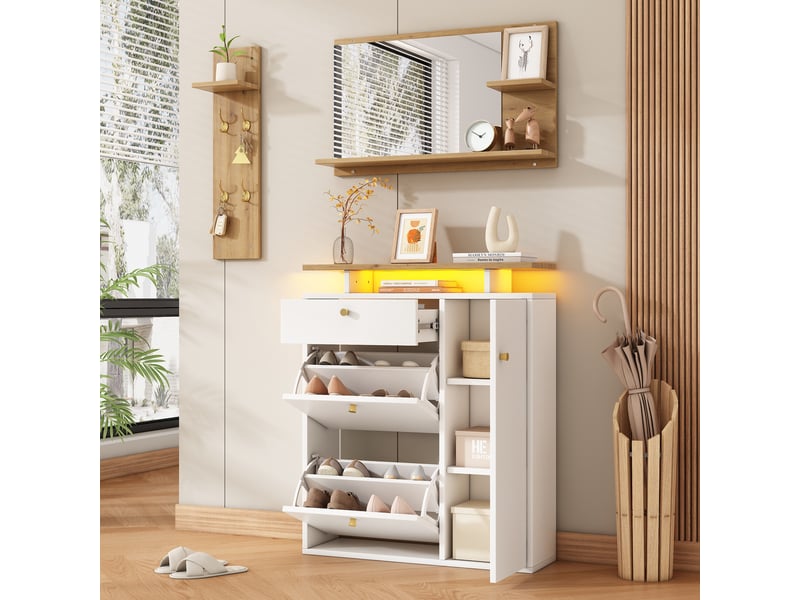  Portemanteau avec banc et rangement blanc 105 x 151.5 cm  - Conforama E