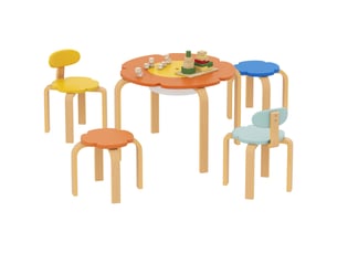Ensemble table et chaises enfant 5 pièces, sac rangement, motif floral, bois coloré, salle de jeuxchambre enfant.