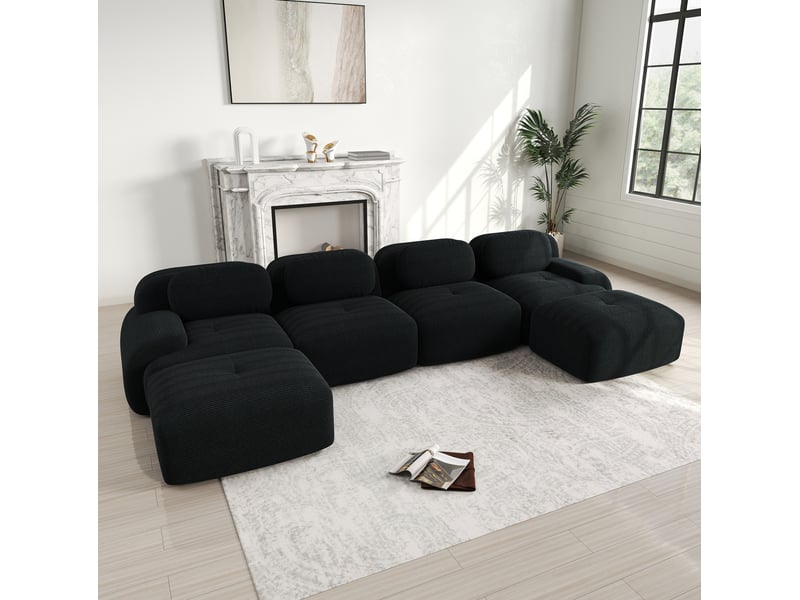  Canapé d'angle modulable en u modenvie 4 places 388 x 178 x 70 cm velours côtelé noir sans montage  - Conforama B