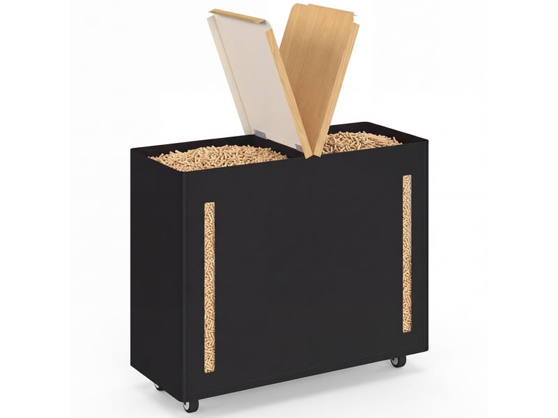  Double réservoir à granulés 60 kg noir et bois rangement à pellets et accessoires 73 x 30 x 60 cm  - Conforama D