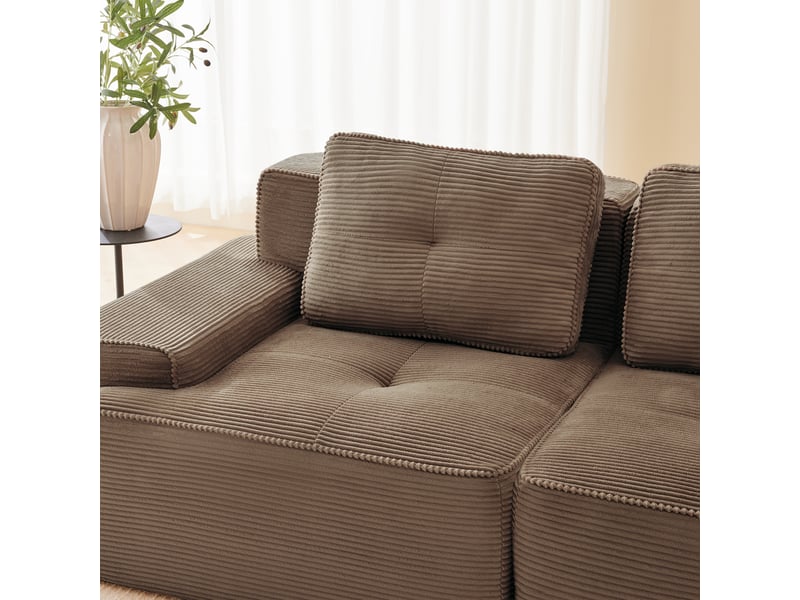 Canapé d’angle modulable profond velours côtelé marron – 295 x 206 x 69 cm Fay Lum - Conforama R