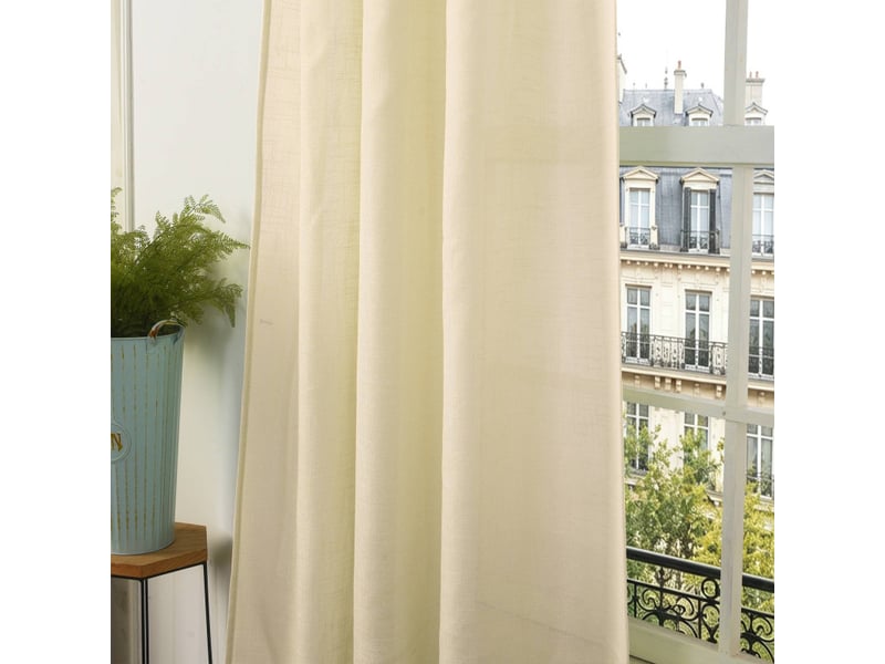 Lot de 2 voilages ajustables + 8 anneaux pince 140 x 270 cm evasion polyester effet lin - Conforama E