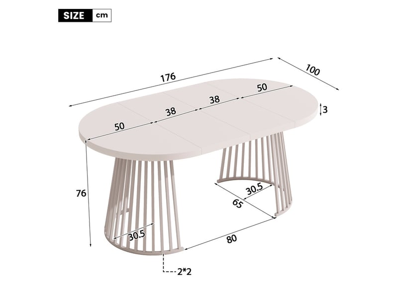  Ensemble table et chaises, table extensible 100/138/176x100cm cachemire, plateau épais, 6 chaises réglables en hauteur, doré, marron  - Conforama C
