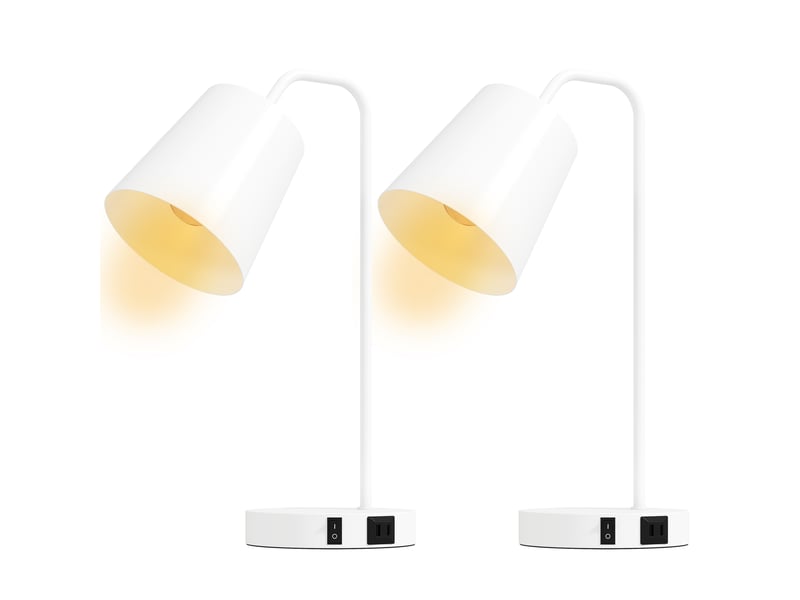  Lot de 2 lampes de table modernes en acier avec ports usb, douille e27, blanches  - Conforama A