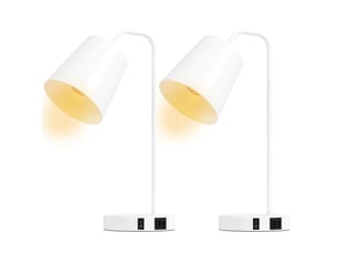 Lot de 2 lampes de table modernes en acier avec ports usb, douille e27, blanches