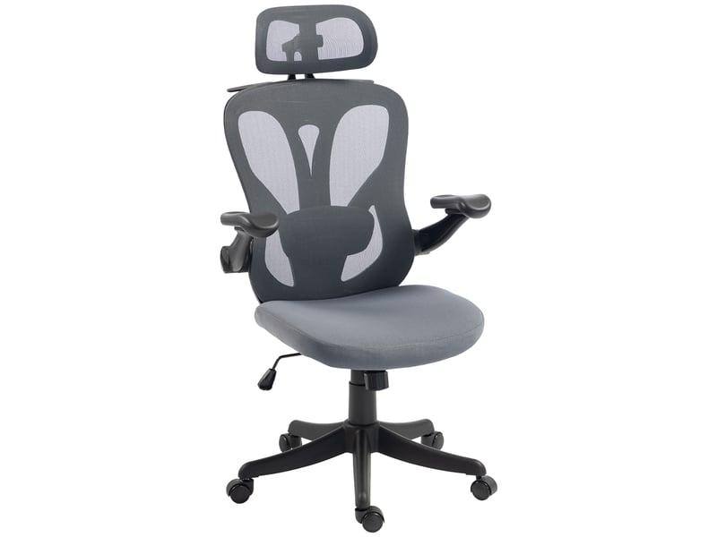  Chaise bureau ergonomique avec accoudoirs 3d et appui-tête réglable, fauteuil de bureau en maille, gris  - Conforama B