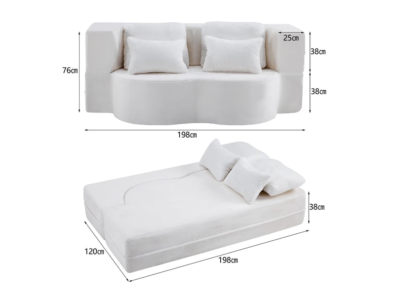  Canapé convertible modulable en mousse pliable  - coussin amovible, tissu peluche blanc  - Conforama D