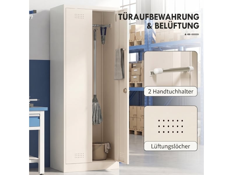 Armoire de rangement avec 2 portes, 3 étagères réglables et tringle pour garage en acier crème 60 × 40 × 165 cm - Conforama E