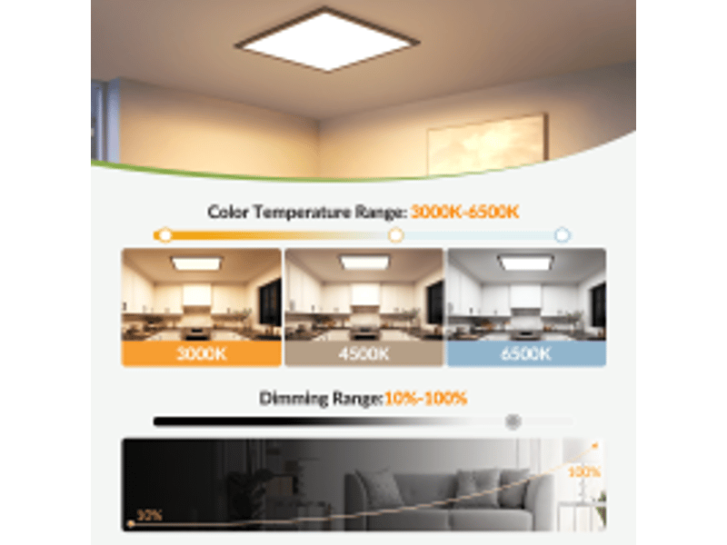  Zmh plafonnier led pour salon 13.5w noir plafonnier moderne 45x45 cm intensité variable  - Conforama E
