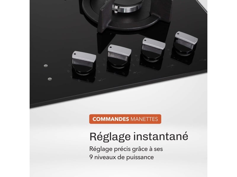 Plaque de cuisson mixte gaz et vitrocéramique 4 foyers - double couronne - 8200 w - manettes  - Conforama D