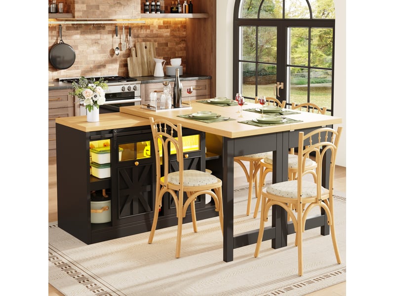  Îlot de cuisine 120-197x40x72 cm avec table extensible pivotante noir  - Conforama E