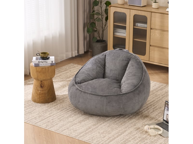  Pouf géant fauteuil lounge 90x90x59 cm dossier ergonomique, revêtement en velours côtelé, mousse mémoire, gris  - Conforama B