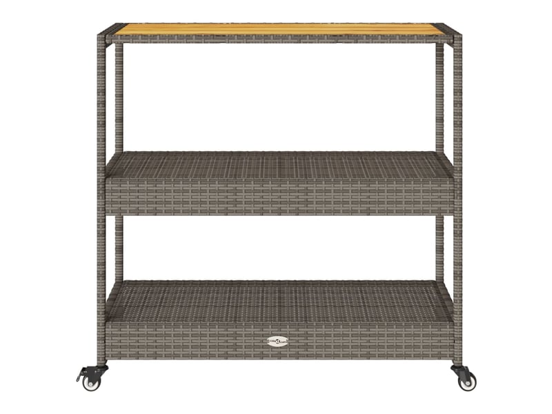 Chariot de service, chariot de bar 3 niveaux gris rotin et bois d'acacia massif - Conforama E