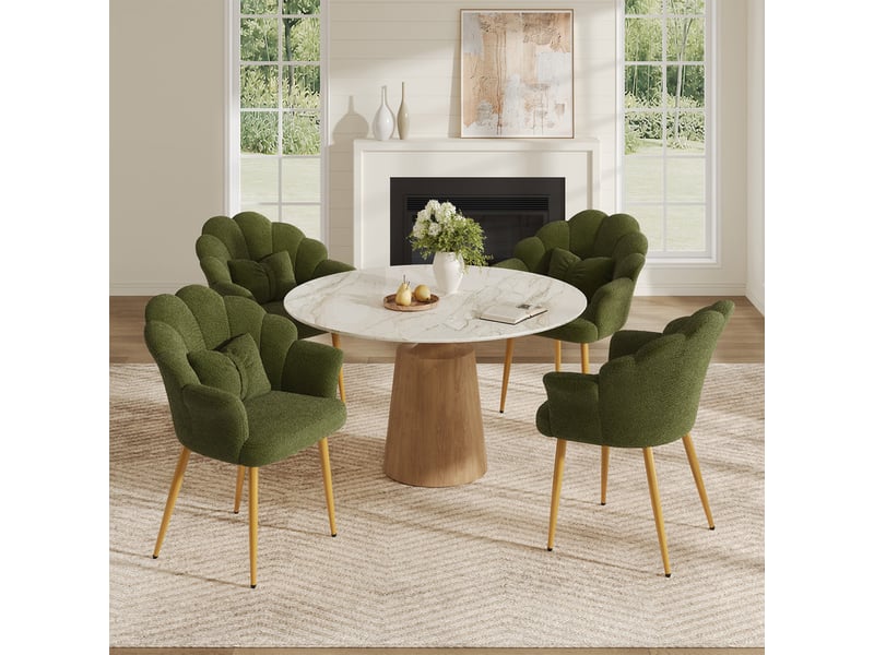  Lot de 4 fauteuils modernes – rembourrés – pieds en métal doré – dossier en forme d'arc – vert  - Conforama B