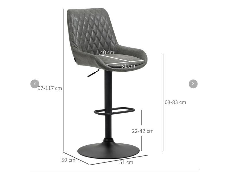  Lot de 2 tabourets de bar réglables,51x59x97-117 cm,similicuir,gris foncé  - Conforama C