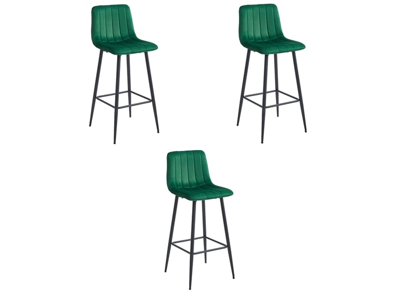 Family tabouret de bar pozza - velours vert foncé pieds noirs x 3  - Conforama A