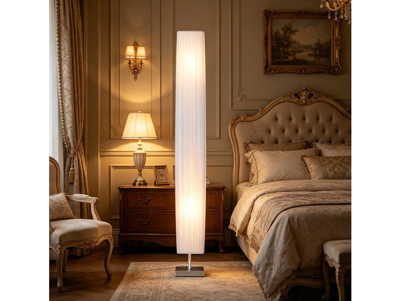  Lampadaire colonne blanc 120 cm avec 2 douilles e27 et interrupteur au pied  - Conforama B