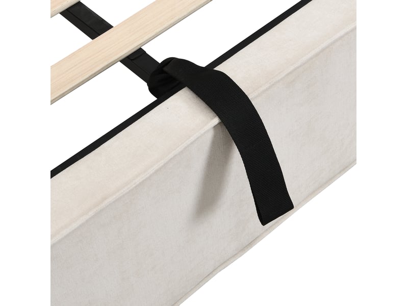  Lit coffre 180 × 200 cm en chenille beige, sommier à lattes et tête de lit rembourrée Fay Lum - Conforama E